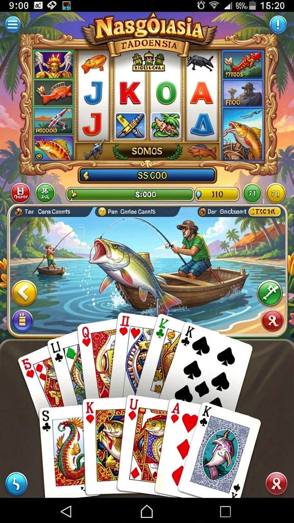 Pemandangan meja poker yang menegangkan dan interaktif.